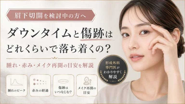 眉下切開のダウンタイムや傷跡、腫れ・赤みが落ち着くまでの経過を形成外科専門医が解説する美容外科コラムのアイキャッチ画像