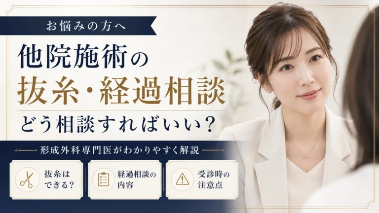 他院で受けた美容整形の抜糸や術後経過について、相談方法や受診時の注意点を形成外科専門医が解説するコラムのアイキャッチ画像