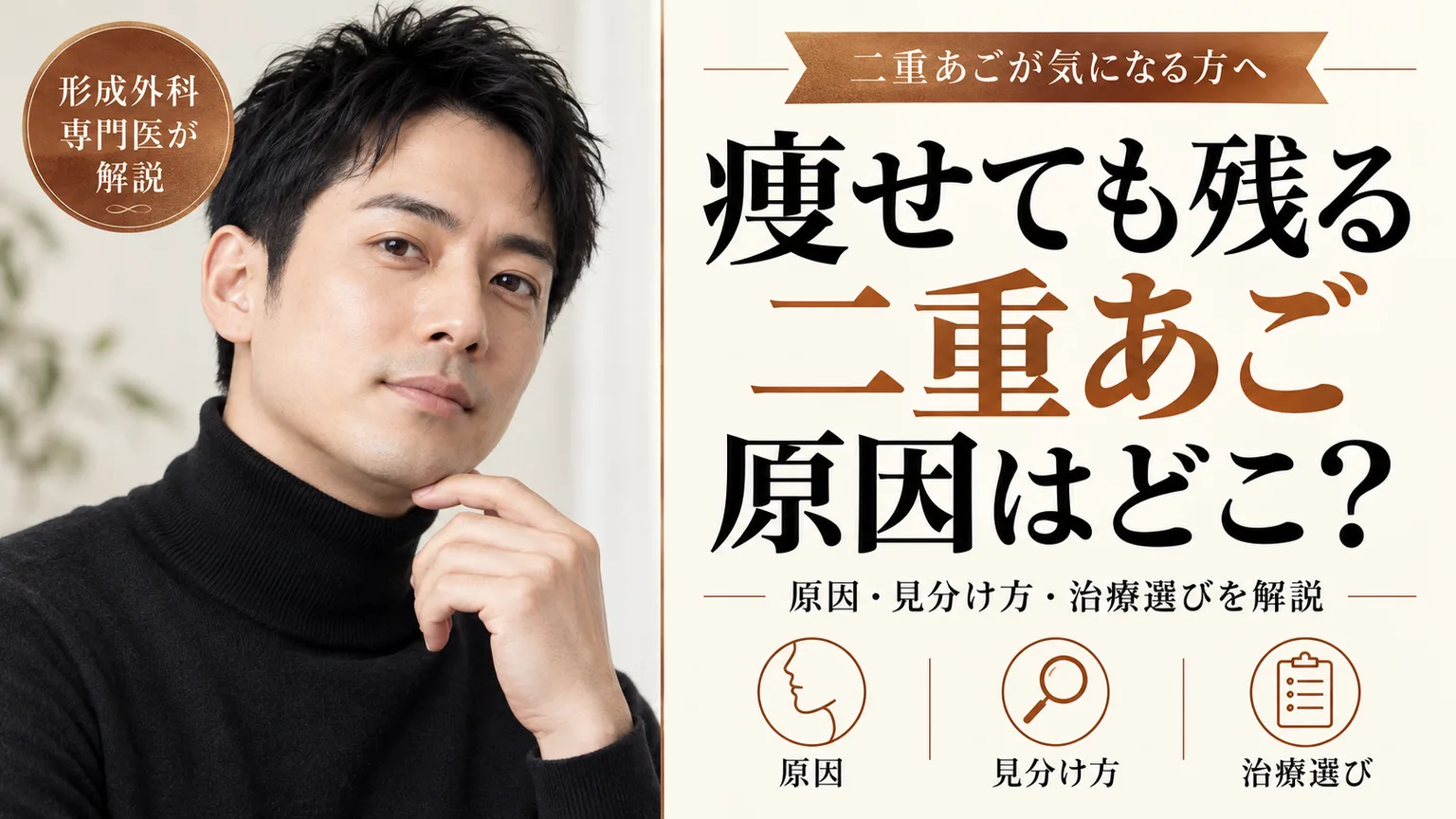 二重あごが気になる方へ、痩せても残る 二重あご 原因はどこ？。原因・見分け方・治療選びを形成外科専門医が解説するコラムのアイキャッチ画像